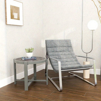 Bijzettafel – Sidetable – Nachtkastje – Banktafel – Koffietafel – Rond – Weerbestendig Aluminium – Marmerlook Grijs