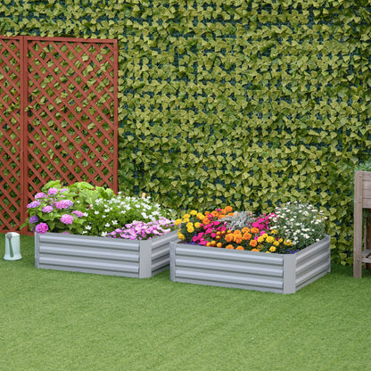 Bloembak – Plantenbak – Tuinbak – Bloembakset – Kruidenbak – Grijs – Set van 2 – Stalen Frame – Open Bodem – 100x100x30 cm