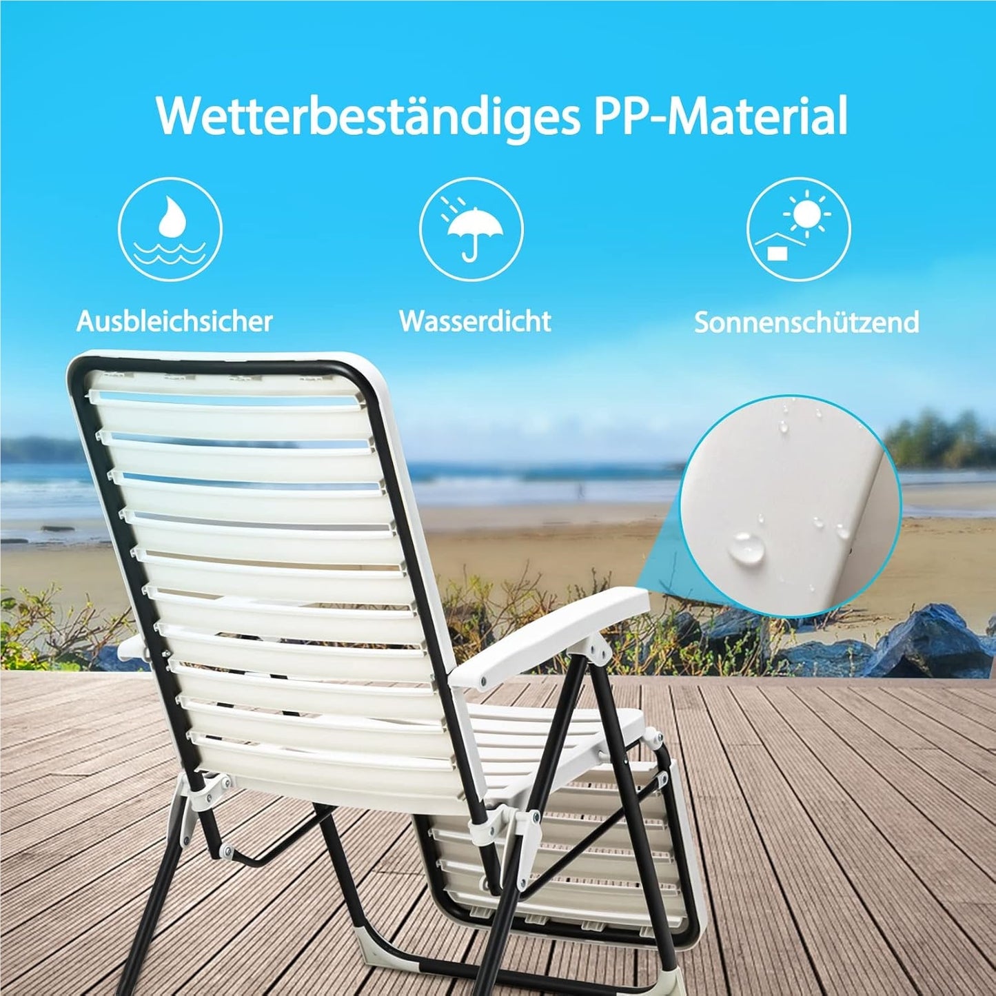 Ligstoel – Zonnebed – Tuinstoel – Relaxstoel – Strandstoel – 7-Posities Verstelbaar – Weerbestendig Wit