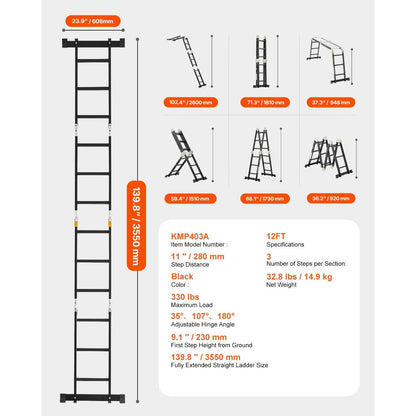 Vouwladder – Multifunctionele Ladder – Klappleder – Scharnierladder – Combiladder – 7-in-1 Design – Lichtgewicht Aluminium 150 kg Belastbaar