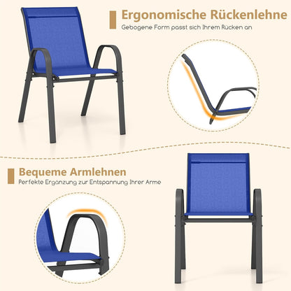 Tuinstoelen – Tuinstoel Set – Balkonstoelen – Terrasstoelen – Stapelbare Stoelen – Blauw – Weerbestendig Textiel – Metalen Frame – Belastbaar Tot 150 kg – 56x70x84 cm