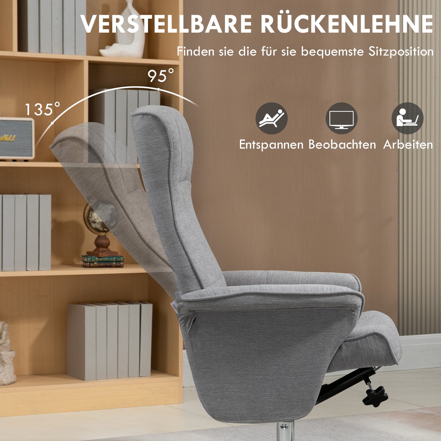 Relaxfauteuil – Draaifauteuil – Loungestoel – TV-stoel – Verstelbare Fauteuil – Met Voetenbank – 360° Draaibaar – Max. 150 kg Belastbaar – Grijs Velvet