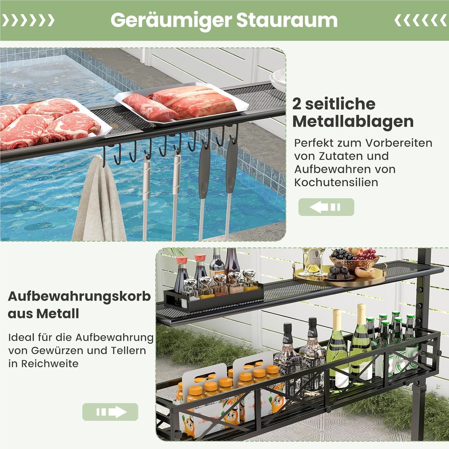 Grillpaviljoen – Barbecueoverkapping – Grill Shelter – BBQ Tent – Buitenkeuken – Dubbel Dak – Weerbestendige Polyester Kap – 242 x 153 x 250 cm – Met Zijtafels en Flessenopener – Metaalframe