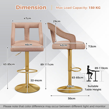 Barstoelen – Barkrukken – Barstoelen Verstelbaar – Keukenstoelen – Barkrukken Draaibaar – 360° Draaifunctie – Verstelbare Zithoogte 63-85 cm – Luxe Dutch Velvet Bekleding – Antislip Metalen Basis