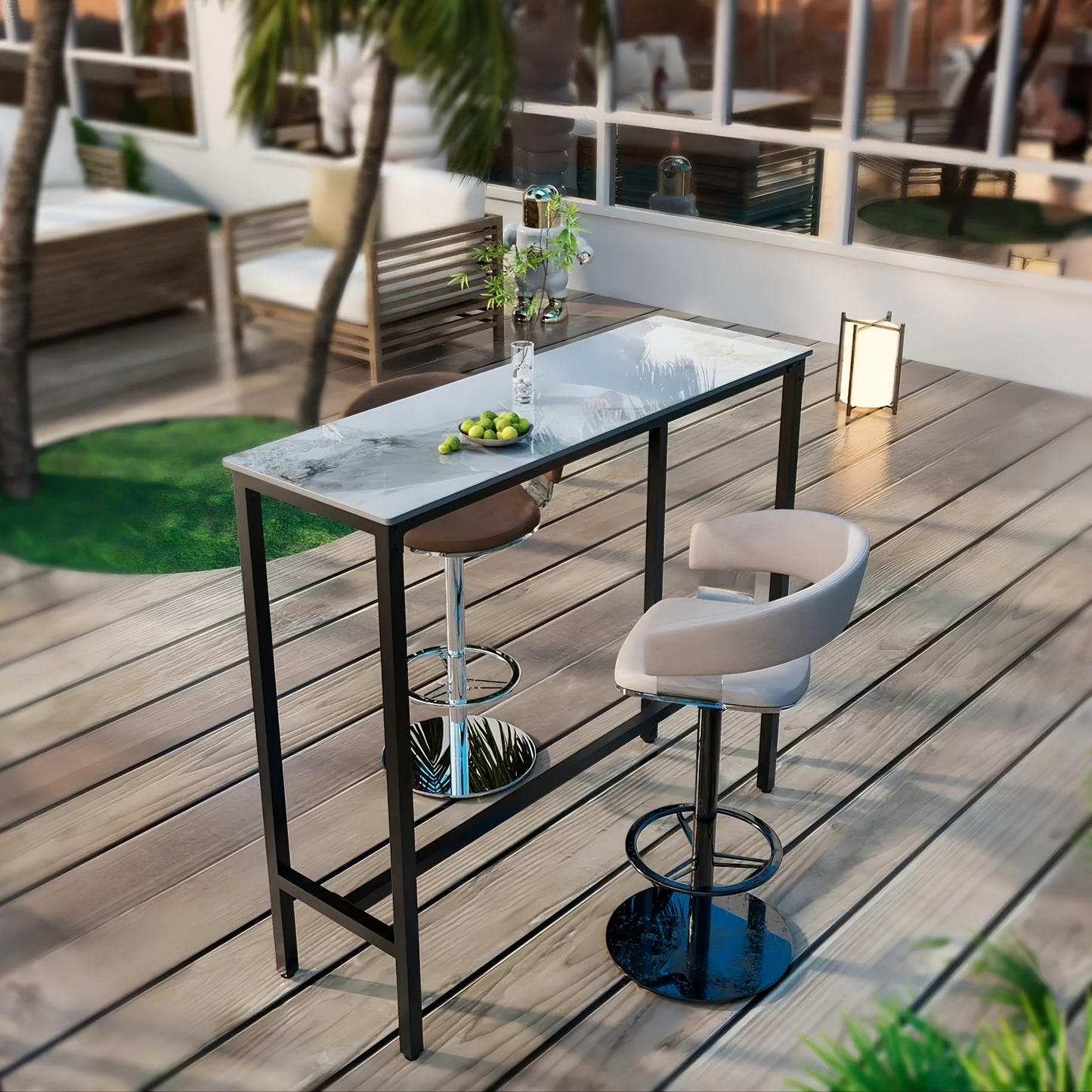 Bartafel – Bistrotafel – Keukentafel – Statafel – Barmeubel – Rechthoekig – Zwart Metalen Frame – Faux Marmer Tafelblad 120x40x105 cm