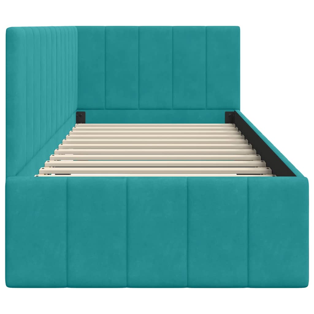 Bedframe – Bed – Eenpersoonsbed – Slaapbank – Kinderbed – Blauw Velvet Hoofdbord – Stevig Plaatmateriaal – Lattenbodem 80x200 cm