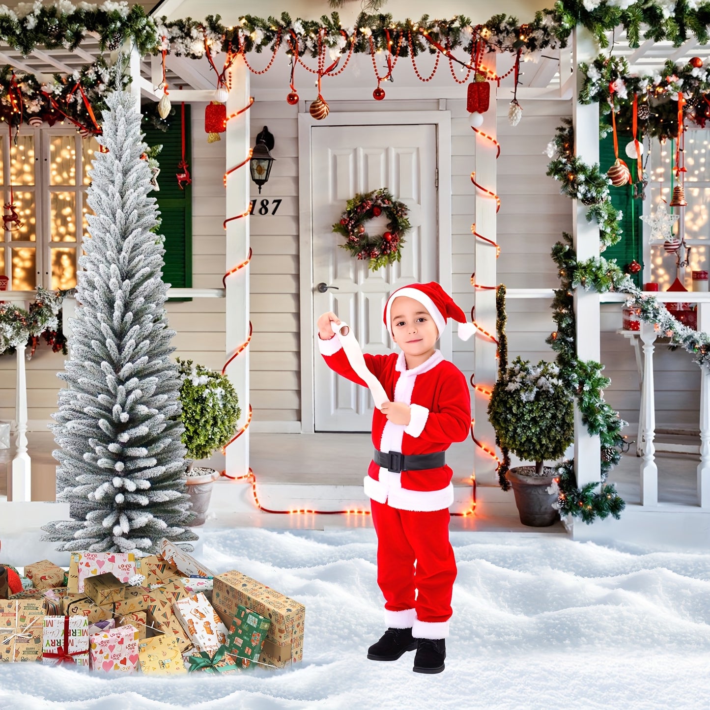 Kunstkerstboom – Smalle Kerstboom – Flocked Kerstboom – Pencil Boom – Sneeuwboom – 150 cm Hoog – 350 PVC Takken – Stevige Metalen Standvoet – Vouwbaar Zonder Elektriciteit