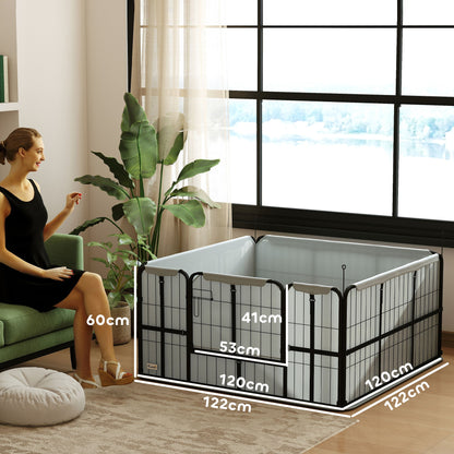 Werpkist Hond – Puppyren – Hondenren – Hondenbox – Puppybox – Stalen Constructie – Afneembare 600D Oxford Stof – Wasbare Waterdichte Mat – Vergrendelbare Deur – 122x122x60 cm – Zwart
