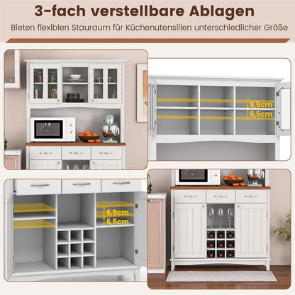 Keukenkast – Keukenbuffet – Opbergkast – Buffetkast – Voorraadkast – Hoogwit MDF – Verstelbare Glazen Planken – Wijnrek 9 Flessen – 112x43x184,5 cm