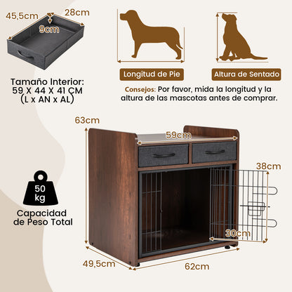 Hondenkennel – Hondenbench – Hondenkooi – Huisdierkooi – Binnengebruik – Industriële Stijl – Vergrendelbare Deur – Verstelbare Voetjes