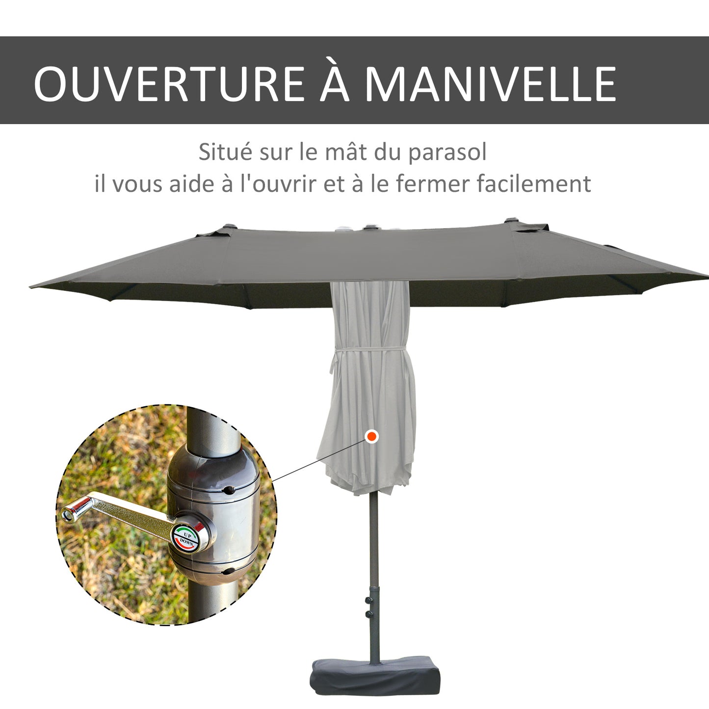 XXL Tuinparasol – Terrasparasol – Zonnescherm – Buitenparasol – Grote Parasol – Stalen Frame – Polyester Doek – Grijs – Met Voet En Knikhendel