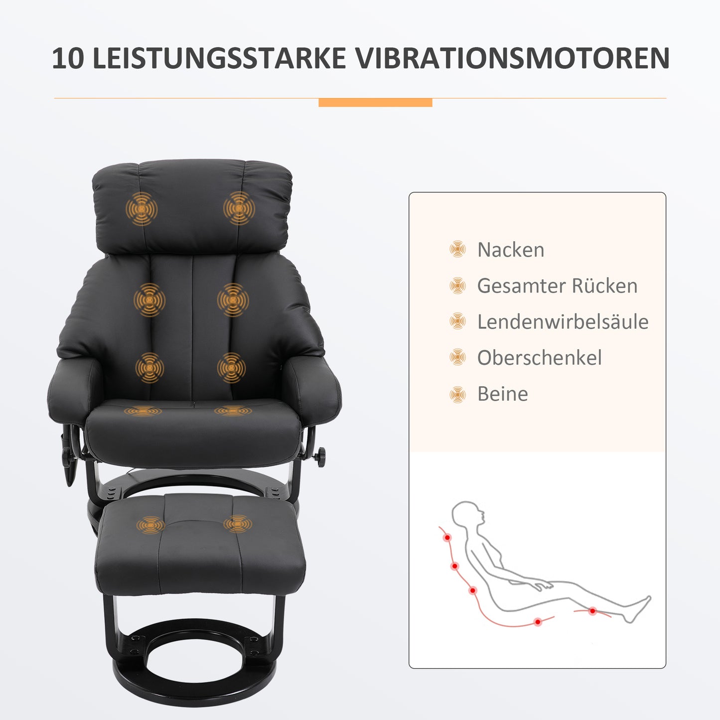 Elektrische Relaxfauteuil – Relaxstoel – Massagestoel – Verstelbare Fauteuil – Luisterstoel – Zwart Kunstleer – Massagefunctie en Elektrische Verstelbare Voetensteun