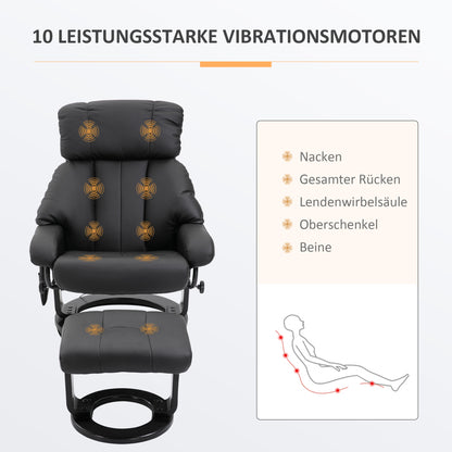 Elektrische Relaxfauteuil – Relaxstoel – Massagestoel – Verstelbare Fauteuil – Luisterstoel – Zwart Kunstleer – Massagefunctie en Elektrische Verstelbare Voetensteun