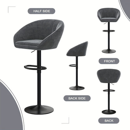 Barstoel – Barkruk – Barkrukken – Barstoelen – Keukenstoel – Fluwelen Bekleding – Verstelbare Zithoogte – Draaibaar – Set van 2 – Grijs