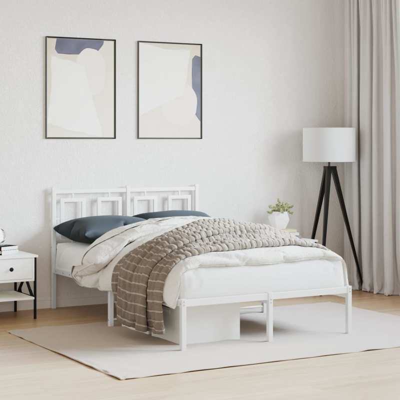 Modern White Metal Bed Frame with Headboard, 120x200cm - Powder-Coated Steel for Strength & Stability, Minimalist Design for Contemporary Bedrooms