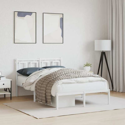Modern White Metal Bed Frame with Headboard, 120x200cm - Powder-Coated Steel for Strength & Stability, Minimalist Design for Contemporary Bedrooms