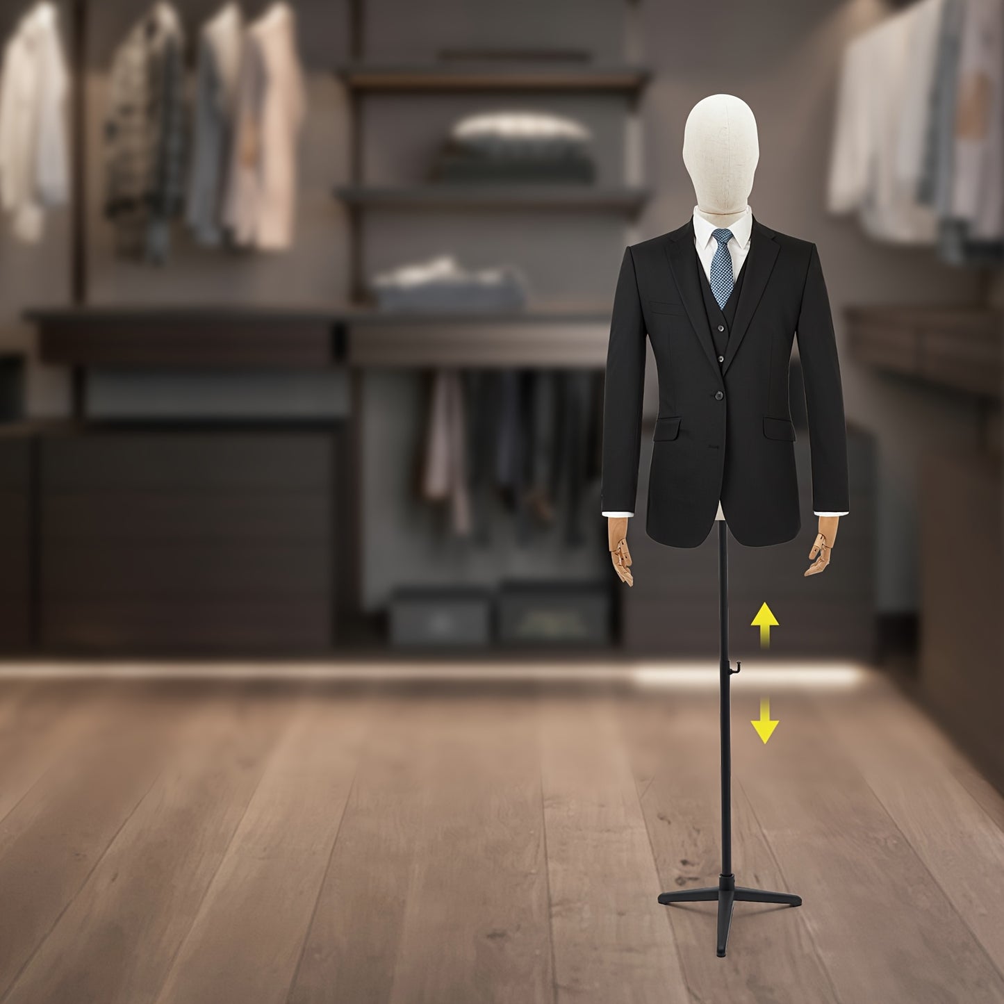 Mannenetalagepop – Etalagepop Heren – Displaypop Man – Kledingpoppetje – Etalagepop Verstelbaar – Verstelbare Hoogte 135-193 cm – Houten Body Met Linnen Bekleding