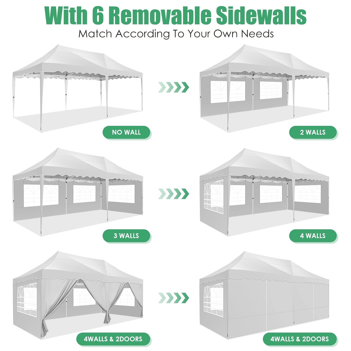 3.05x 6.1meter Canopy with Side Walls, Pop-up Tent, Party Tent with Roller Bag And 4 Sandbags, Easy to Install, Sunproof, Suitable for Camping, Picnics, Barbecues, Parties