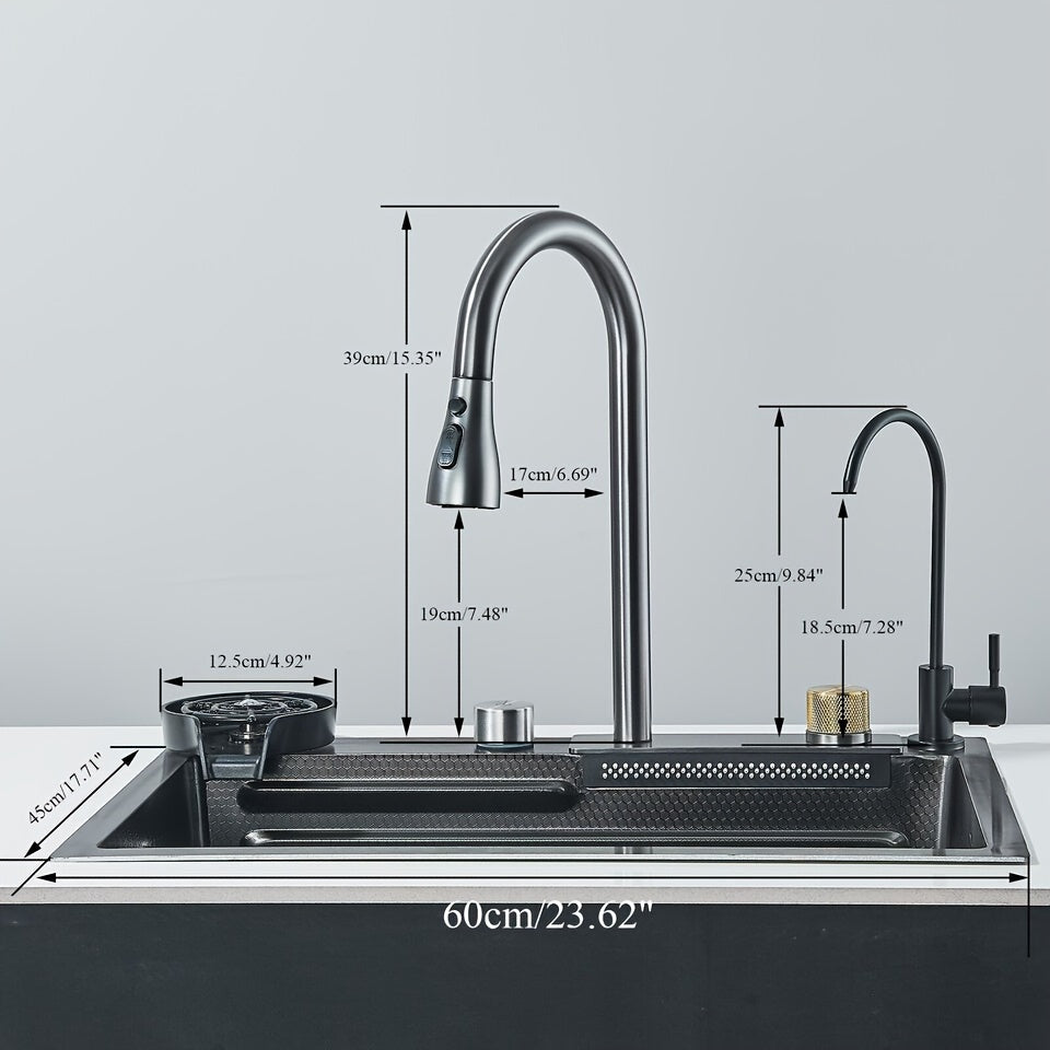 Keukenspoelbak – Spoelbak – Gootsteen – Wasbak – Inbouwspoelbak – 60x45 cm – 304 RVS met Uittrekbare Kraan en Accessoires