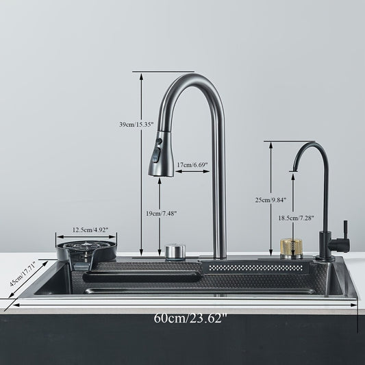 Keukenspoelbak – Spoelbak – Gootsteen – Wasbak – Inbouwspoelbak – 60x45 cm – 304 RVS met Uittrekbare Kraan en Accessoires