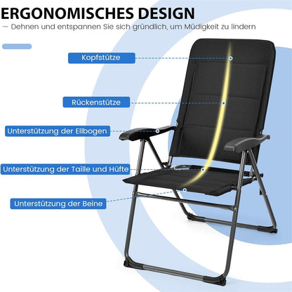 Tuinstoelen – Vouwstoelen – Balkonstoelen – Ligstoelen – Campingstoelen – 7-standen verstelbare rugleuning – Ademend metaal en Oxford-stof – Set van 2 – Zwart