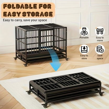 Hondenbench – Hondenkooi – Hondenren – Hondenhok – Hondenverblijf – 93,98 cm – Stevig Metalen Frame – 360° Draaibare Vergrendelbare Wieltjes