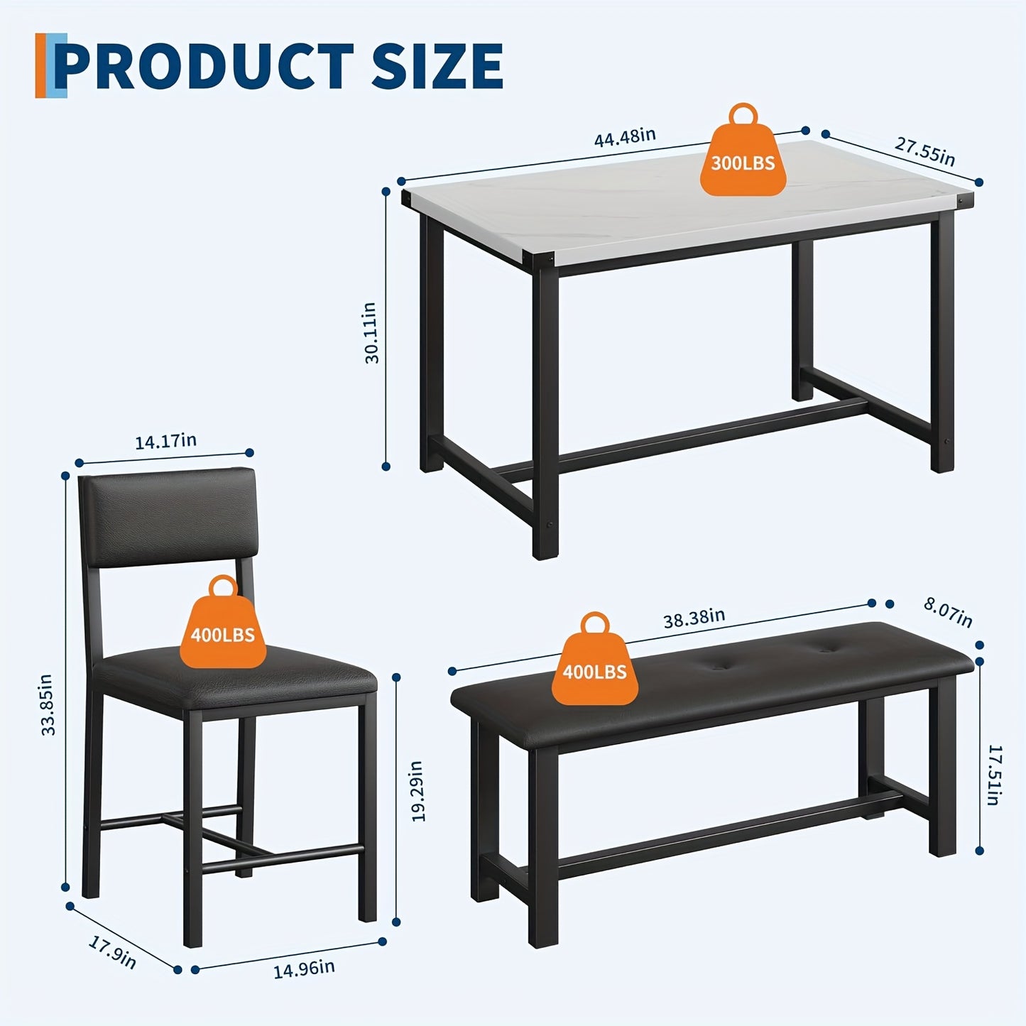 Eettafelset – Eettafel – Stoelenset – Bank – Tafel met Stoelen – Wit Kunstmarmer Blad – Compact 4-Zits – Duurzaam Houten Frame