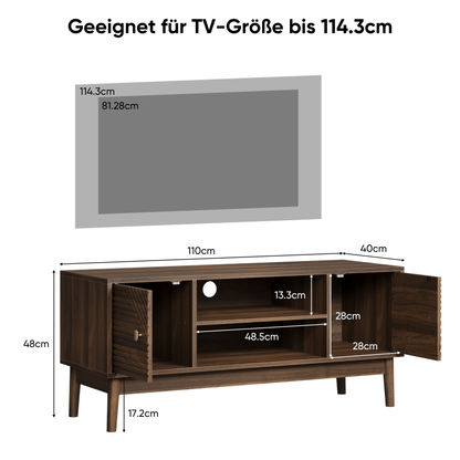 TV-meubel – Tv-meubelkast – Mediaconsol – Entertainment Meubel – Tv Kast – Walnoot Houtlook – 110 cm Breed – Geschikt Voor 32-45 Inch Televisies