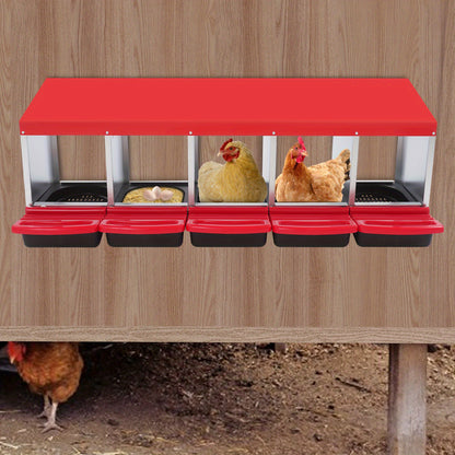 Kippenhok Nestkast – Nest Box – Legnest – Kippennest – Eieren Verzamelen – 5 Compartimenten – Gegalvaniseerd Staal – Rood