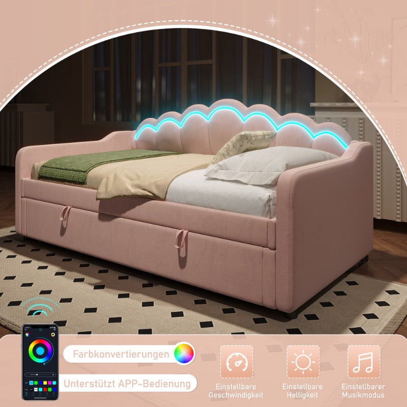 Sofa Bed – Slaapbank – Slaapzetel – Bedbank – Multifuntionele Bank – Met Hydraulische Opbergruimte – Met Metalen Frame – Roze – 90x200 cm – Zonder Matras
