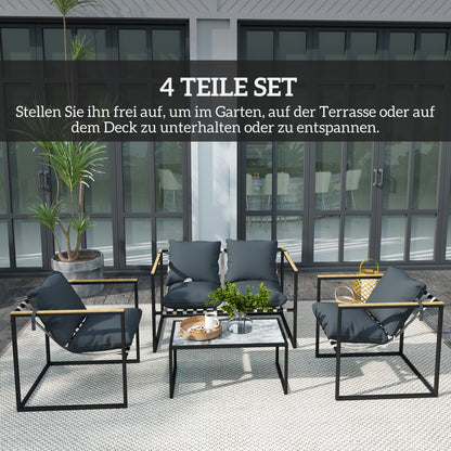 Tuinset – Balkonset – Loungeset – Zitgroep – 4 Personen – Gepoedercoat Stalen Frame – Comfortabele 12 cm Dikke Kussens