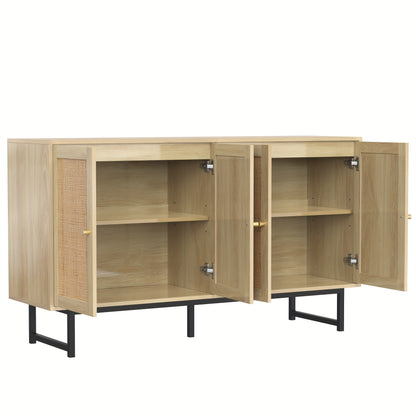 Dressoir – Dressoirs – Opbergkast – Ladekast – Wandkast – 140x39,5x80 cm – Echt Rotan En Hout – Ruime 4-Deurs Kast