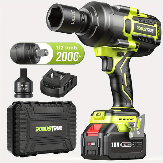 Slagmoersleutel – Impact sleutel – Accu slagmoersleutel – Elektrische momentsleutel – Draadloze slagschroevendraaier – 2000 Nm Koppel – Brushless Motor – 5.0Ah Accu – Snellader – Wereldspanning