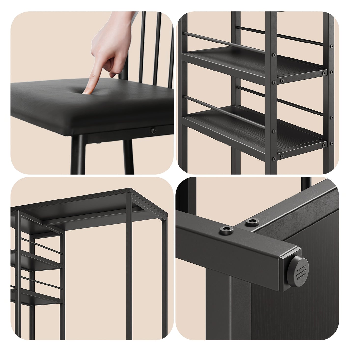 Eettafelset – Eethoek – Tafel met Stoelen – Meubelset – Diningset – Massief Hout & Kunstmatig Board – Klassiek Zwart-Grijs Design