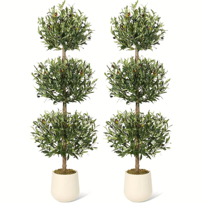 Olijboom Kunstplant – Kunst Olijfboom – Nep Olijfboom – Kunstboom – Kunstplanten – Set Van 2 – 152 cm Hoog – Mosbedekte Stam – Wit Geverfde Pot – Onderhoudsvrij – Duurzaam Kunststof