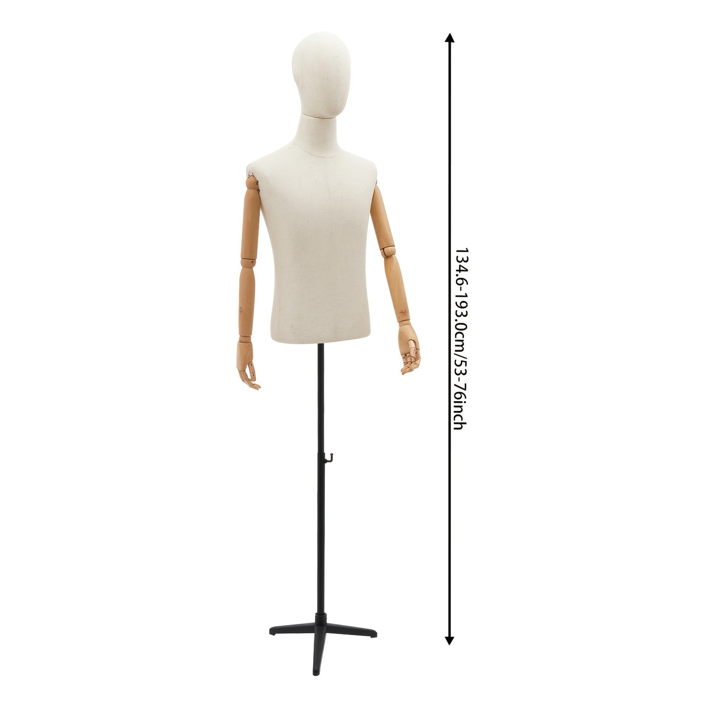 Mannenetalagepop – Etalagepop Heren – Displaypop Man – Kledingpoppetje – Etalagepop Verstelbaar – Verstelbare Hoogte 135-193 cm – Houten Body Met Linnen Bekleding