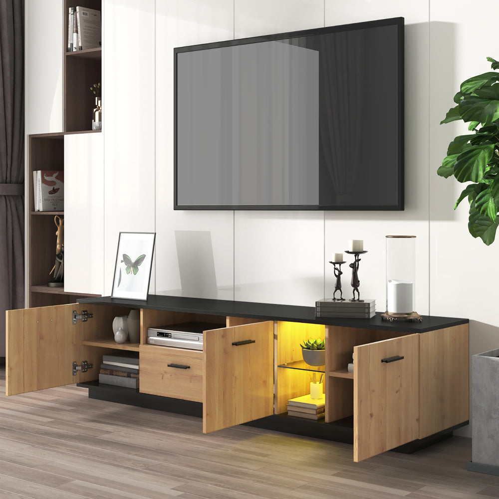 TV-meubel – Tv-kast – Mediameubel – Tv-dressoir – Tv-meubel naturel – 3 Deuren & 1 Lade – Stevige Constructie & Eenvoudige Montage