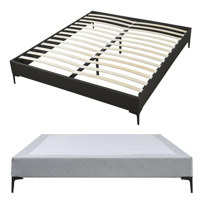 Tweepersoonsbed – Bedframe – Opbergbed – Gestoffeerd Bed – Platformbed – Lichtgrijs – Multiplex Frame Met Metalen Poten – Lattenbodem Inclusief