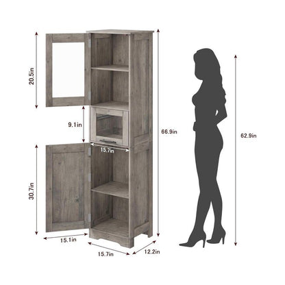 Hoog Kastje – Opbergkast – Opbergmeubel – Kast Met Deuren – Hoge Kast Grijs – 170 cm Hoog – Verstelbare Planken