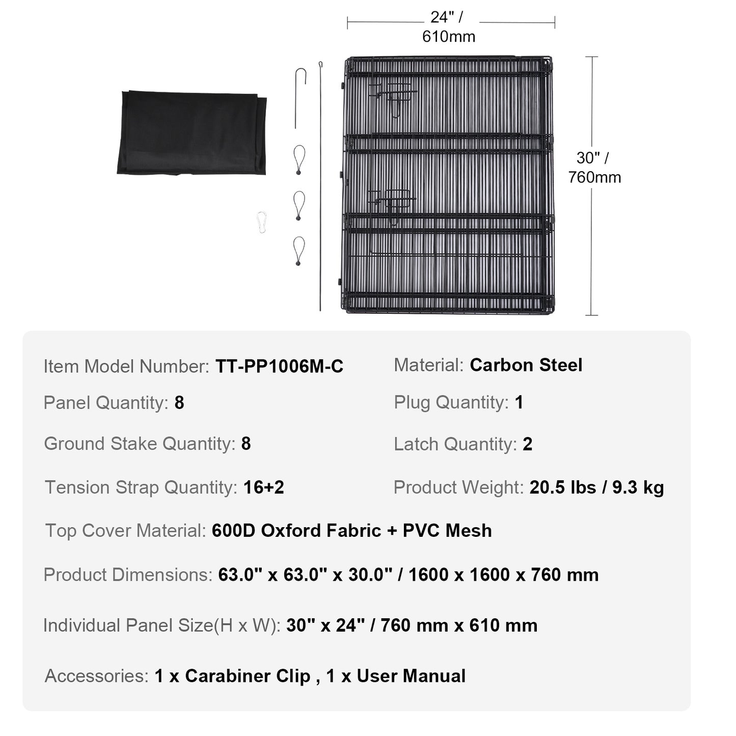 Hondenren – Puppyren – Hondenkennel – Dierenren – Opvouwbaar – 8 Panelen 76 cm Hoog – Met Ventilerende Topcover