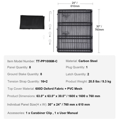 Hondenren – Puppyren – Hondenkennel – Dierenren – Opvouwbaar – 8 Panelen 76 cm Hoog – Met Ventilerende Topcover