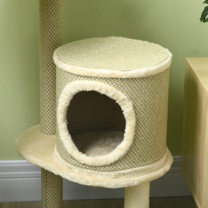 Krabpaal – Kattenkrabmeubel – Kattenboom – Krabton – Kattenhuis – Met Kattenholte en Hangmat – 124 cm Hoog – Natuurlijk Sisaltouw & Pluche Ligplaatsen