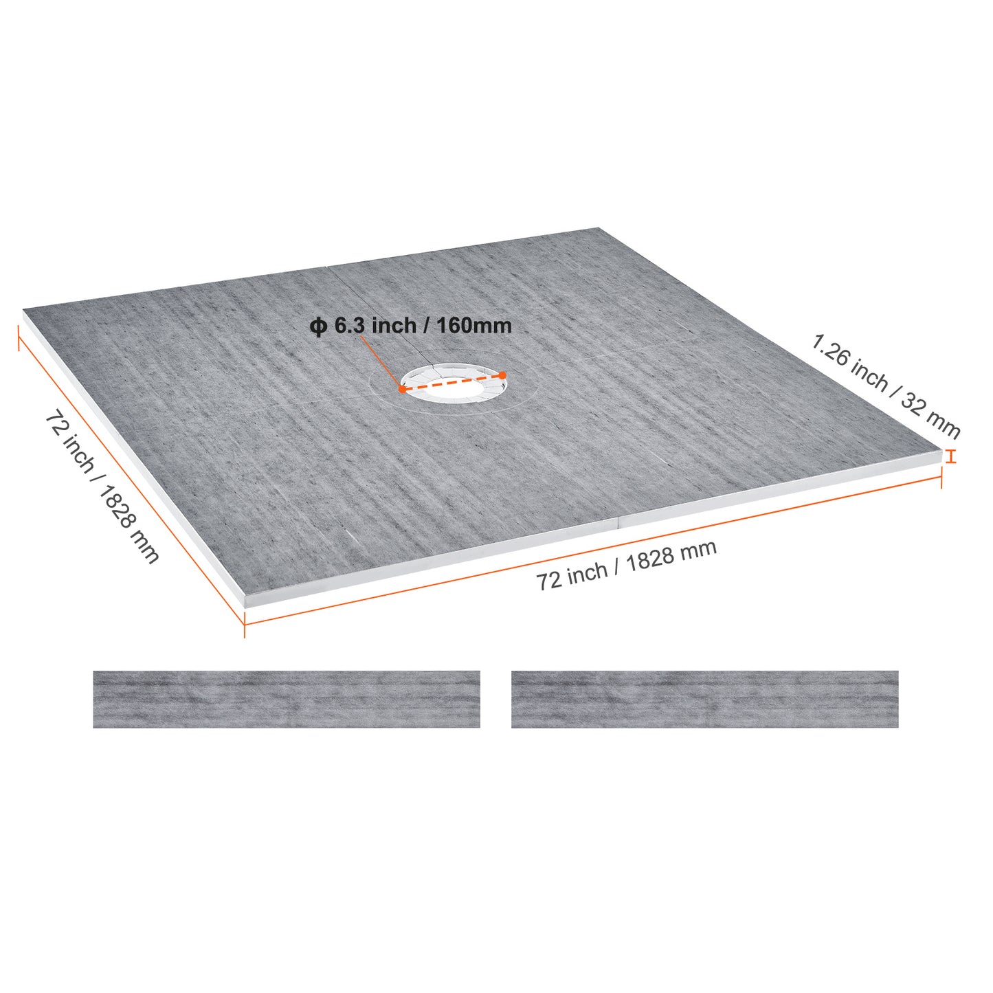 Douchebak – Douchevloer – Doucheplaat – Douchebakken – Douchefundering – Lichtgewicht EPS Materiaal – Waterdicht HDPE Membraan 1828x1828 mm Met Centrale 160 mm Afvoer