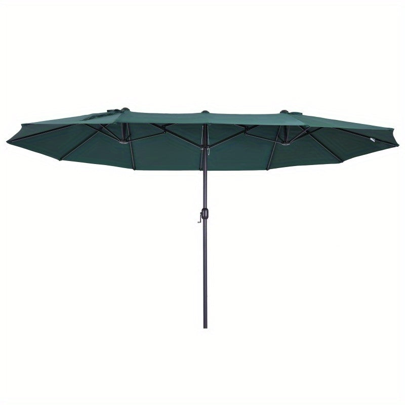 Large Patio Umbrella with Cross Base, 460x270 cm, 2.7m Diameter, Dark Green Polyester Canopy, ABS Frame, Hand Crank, Heavy Duty for Garden, Balcony, Outdoor Use, High Stability, Wind Resistant.