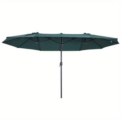 Large Patio Umbrella with Cross Base, 460x270 cm, 2.7m Diameter, Dark Green Polyester Canopy, ABS Frame, Hand Crank, Heavy Duty for Garden, Balcony, Outdoor Use, High Stability, Wind Resistant.