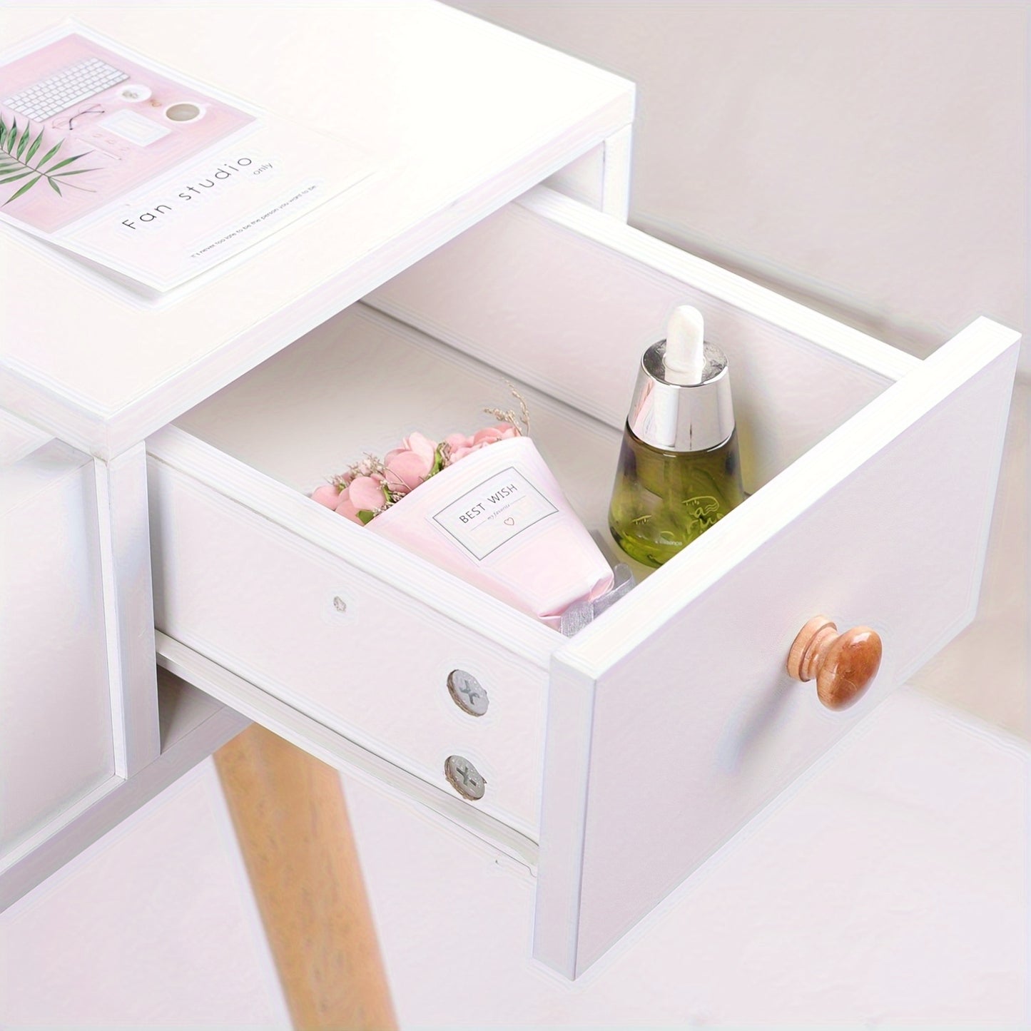 Make-up Tafel – Make-uptafel – Dressing Table – Kaptafel – Schminktisch – Wit – Scandinavisch Design – Vouwdeksel Met Spiegel – 2 Lades En 5 Opbergvakken
