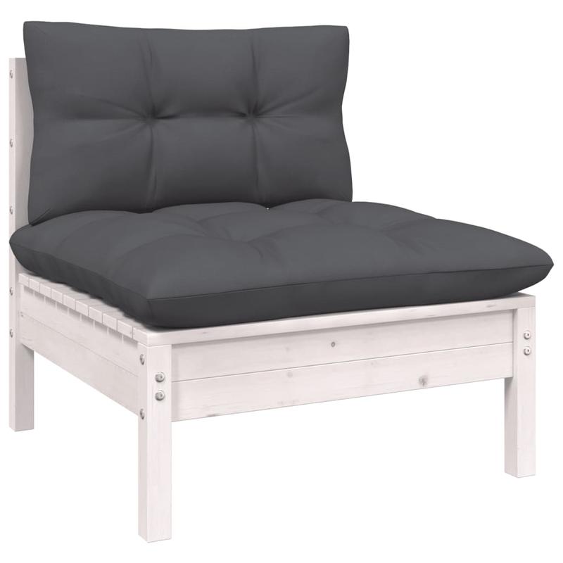 Loungeset – Tuinmeubelset – Buitenmeubels – Loungeset Buiten – Wit – Witte Dennenhout – Comfortabele Kussens – Flexibele Opstelling