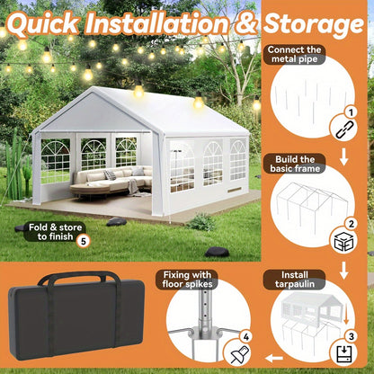 Partytent – Tuinpaviljoen – Feesttent – Tuintent – Overkapping – Waterdicht – Stevig Stalen Frame – 4x8 Meter – Duurzaam PE-materiaal