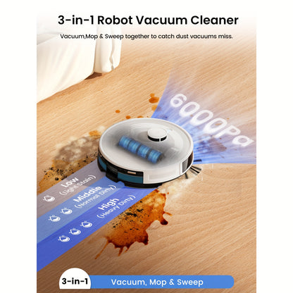 Robotstofzuiger – Dweilrobot – Automatische Stofzuiger – Slimme Zuiger – Laser Navigator – 3200 mAh Batterij – Wi-Fi Bedienbaar – Wit