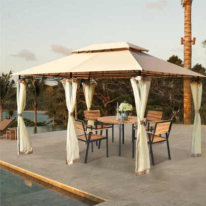 Metalen Tuinpaviljoen – Partytent – Prieel – Paviljoen – Tenten – Verwijderbare Zijwanden – Stevig Stalen Frame – 3 x 4 m Bruin